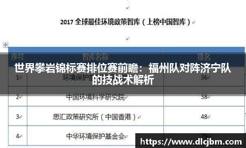 世界攀岩锦标赛排位赛前瞻：福州队对阵济宁队的技战术解析